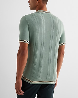 Tipped Striped Short Sleeve Sweater Polo
