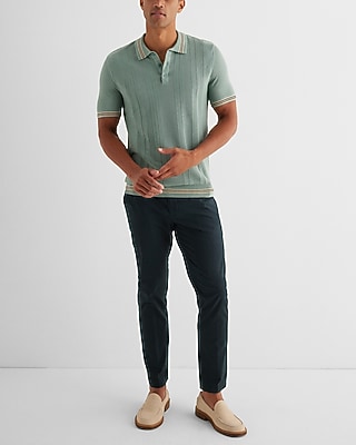 Tipped Striped Short Sleeve Sweater Polo