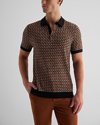 Grid Geo Cotton Short Sleeve Sweater Polo