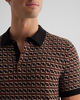 Grid Geo Cotton Short Sleeve Sweater Polo