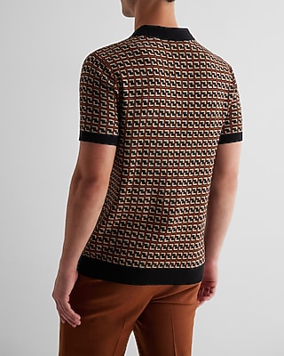 Grid Geo Cotton Short Sleeve Sweater Polo