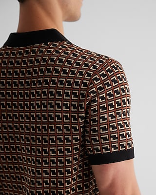 Grid Geo Cotton Short Sleeve Sweater Polo