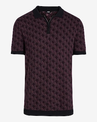 Square Geo Cotton-Blend Zip Sweater Polo