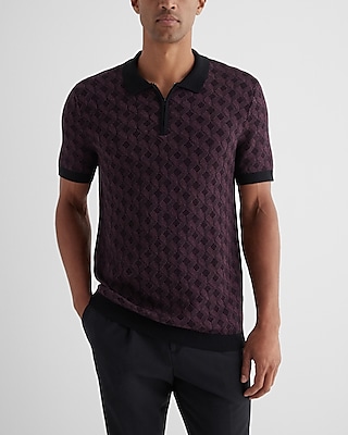 Square Geo Cotton-Blend Zip Sweater Polo
