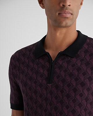 Square Geo Cotton-Blend Zip Sweater Polo
