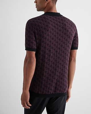 Square Geo Cotton-Blend Zip Sweater Polo