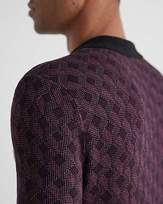 Square Geo Cotton-Blend Zip Sweater Polo