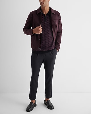 Square Geo Cotton-Blend Zip Sweater Polo