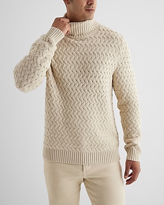 Basket Weave Cotton-Blend Turtleneck Sweater
