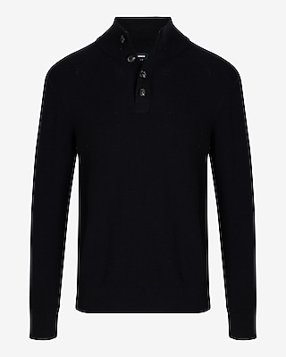 Cotton Textured Stitch Buttoned Mock Neck Sweater - image 4