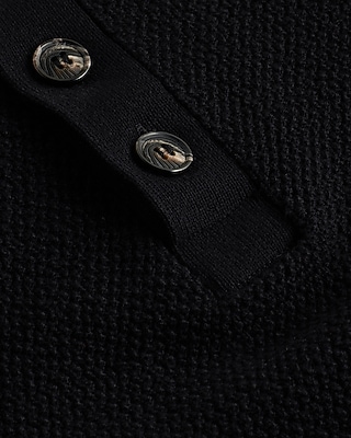 Cotton Textured Stitch Buttoned Mock Neck Sweater - image 5