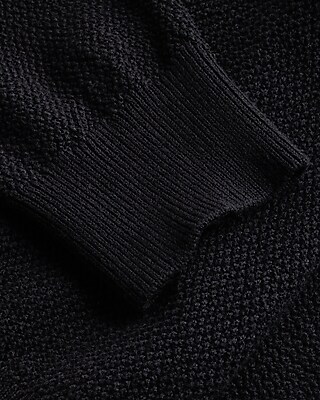 Cotton Textured Stitch Buttoned Mock Neck Sweater