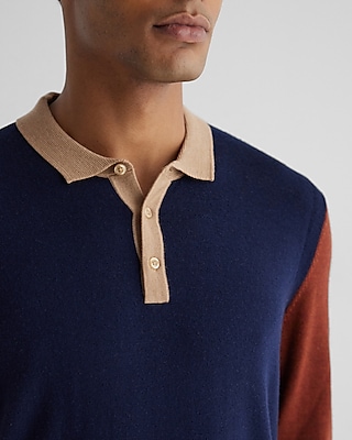 Color Block Merino Wool Sweater Polo