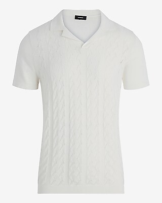 Textured Knit Johnny Collar Cotton Sweater Polo | Express