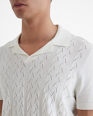 Textured Knit Johnny Collar Cotton Sweater Polo