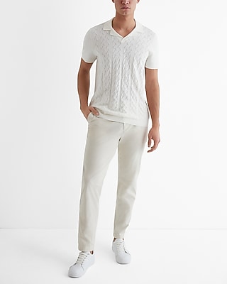 Textured Knit Johnny Collar Cotton Sweater Polo