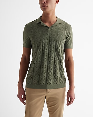 Textured Knit Johnny Collar Cotton Sweater Polo