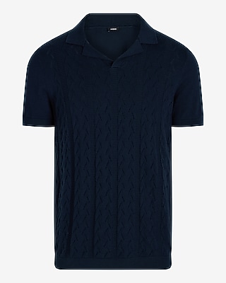 Textured Knit Johnny Collar Cotton Sweater Polo