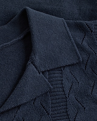 Textured Knit Johnny Collar Cotton Sweater Polo