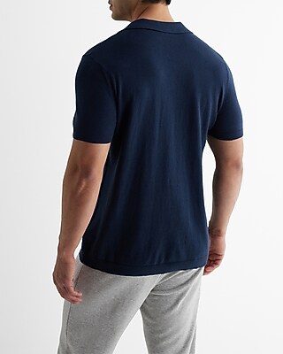 Textured Knit Johnny Collar Cotton Sweater Polo