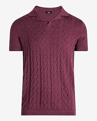 Textured Knit Johnny Collar Cotton Sweater Polo