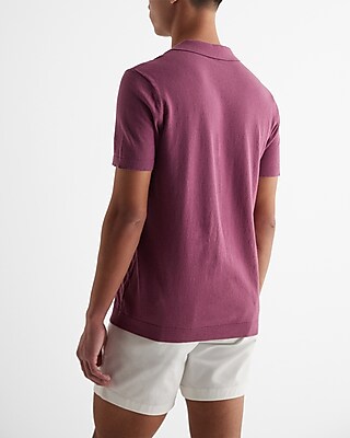 Textured Knit Johnny Collar Cotton Sweater Polo