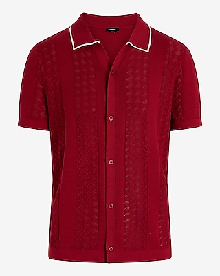 Textured Stripe Cotton Short Sleeve Sweater Polo