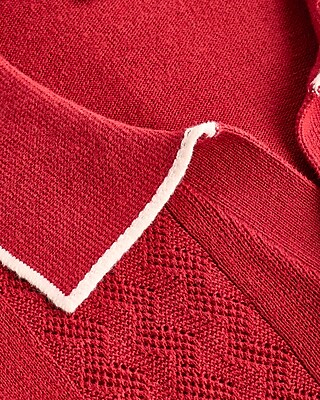 Textured Stripe Cotton Short Sleeve Sweater Polo