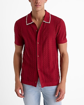 Textured Stripe Cotton Short Sleeve Sweater Polo