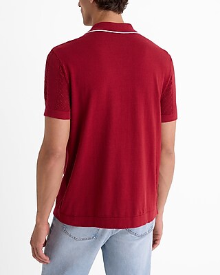 Textured Stripe Cotton Short Sleeve Sweater Polo
