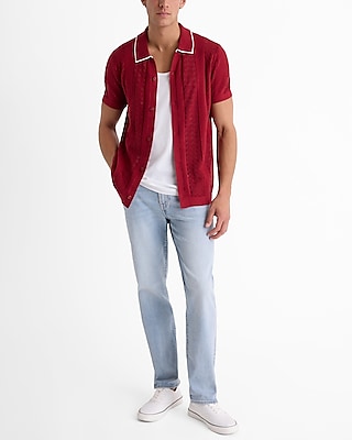 Textured Stripe Cotton Short Sleeve Sweater Polo