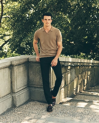 Open Knit Pointelle Striped Short Sleeve Sweater Polo | Express