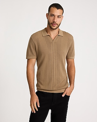 Open Knit Pointelle Striped Short Sleeve Sweater Polo