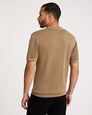 Open Knit Pointelle Striped Short Sleeve Sweater Polo
