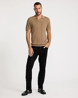 Open Knit Pointelle Striped Short Sleeve Sweater Polo