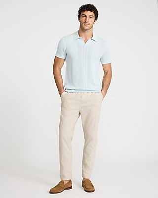 Open Knit Pointelle Striped Short Sleeve Sweater Polo