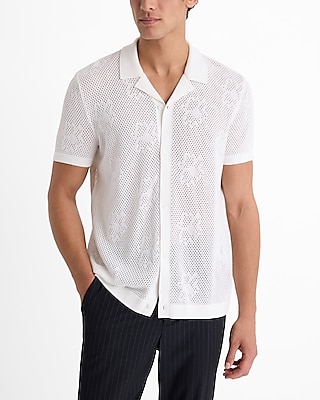 Perforated Floral Short Sleeve Sweater Polo | Express