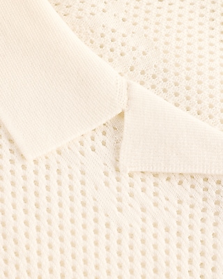 Perforated Floral Short Sleeve Sweater Polo