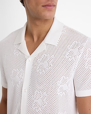 Perforated Floral Short Sleeve Sweater Polo