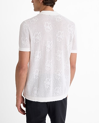 Perforated Floral Short Sleeve Sweater Polo