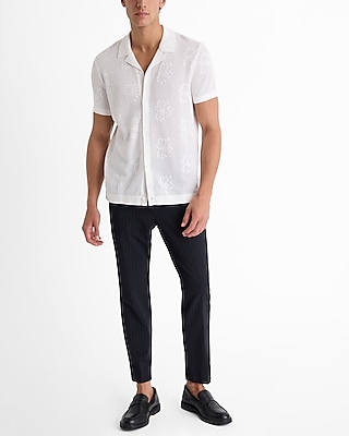 Perforated Floral Short Sleeve Sweater Polo