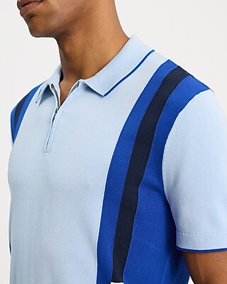 Side Striped Cotton-Blend Short Sleeve Sweater Polo