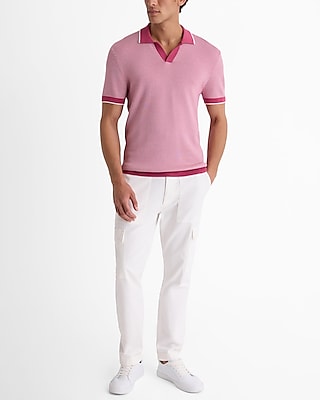 Tipped Cotton-Blend Johnny Collar Sweater Polo
