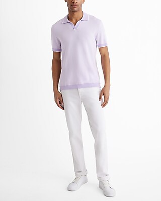 Tipped Cotton-Blend Johnny Collar Sweater Polo