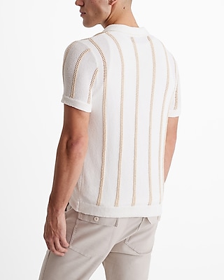 Textured Stripe Short Sleeve Sweater Polo