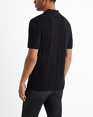 Diamond Pointelle Cotton-Blend Johnny Collar Sweater Polo