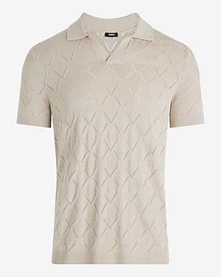 Diamond Pointelle Cotton-Blend Johnny Collar Sweater Polo