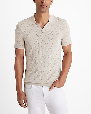 Diamond Pointelle Cotton-Blend Johnny Collar Sweater Polo