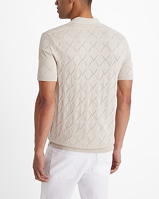 Diamond Pointelle Cotton-Blend Johnny Collar Sweater Polo