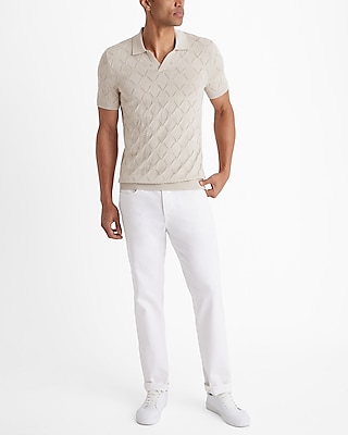 Diamond Pointelle Cotton-Blend Johnny Collar Sweater Polo